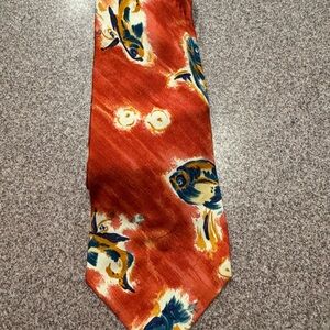 Vintage Polo by Ralph Lauren Silk Hand Made With Bass & Artistic Fish Men’s Tie